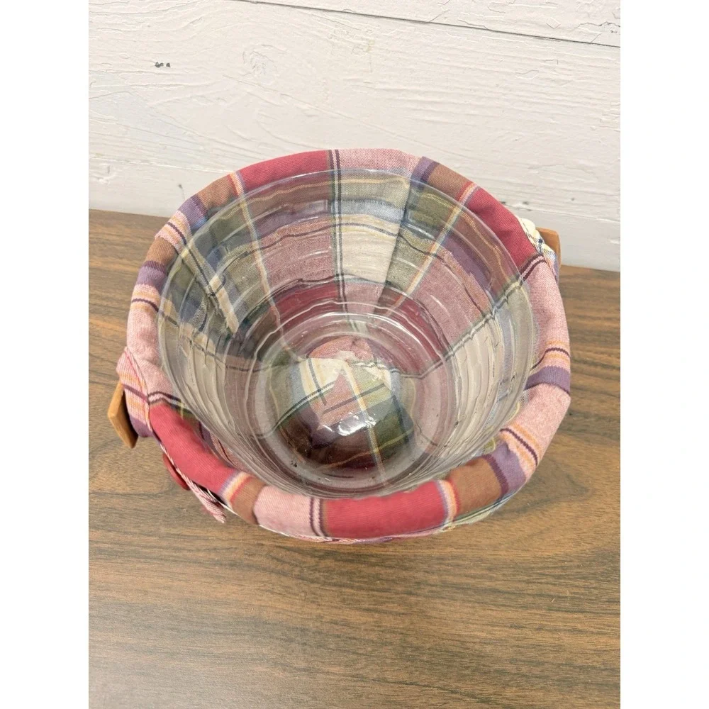 Longaberger Swing‎ Handle Small Fruit Basket Plaid Button Liner Vintage 1989 5